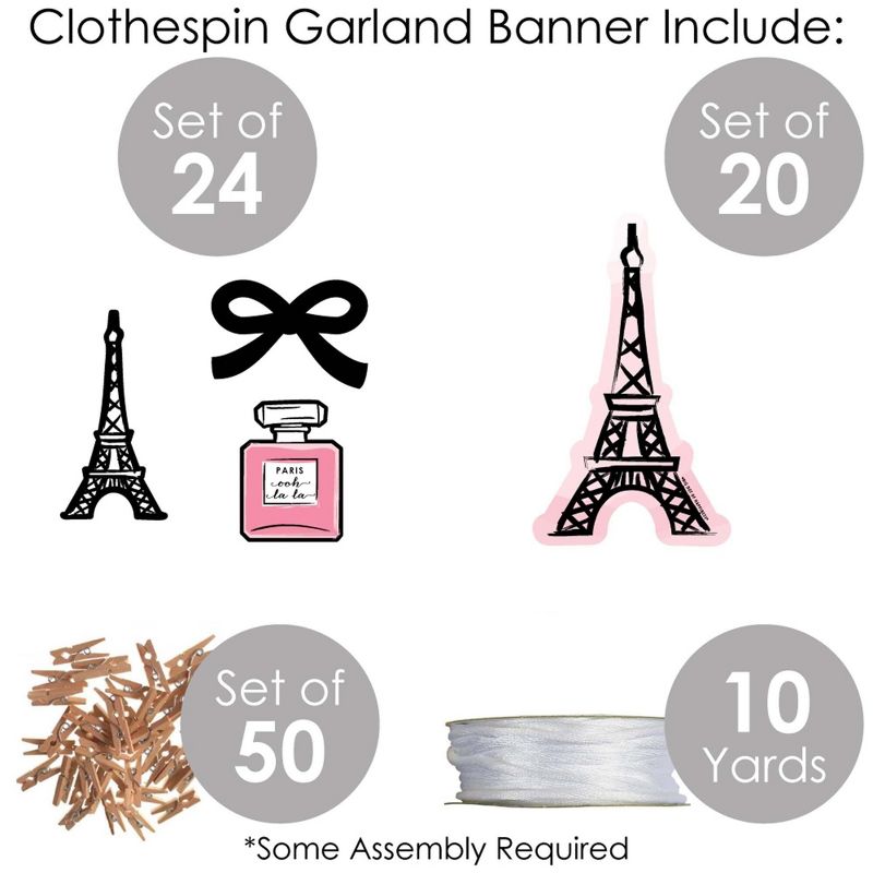 Big Dot of Happiness Paris, Ooh La La - Paris Themed Baby Shower or Birthday Party DIY Decorations - Clothespin Garland Banner - 44 Pieces, 5 of 8