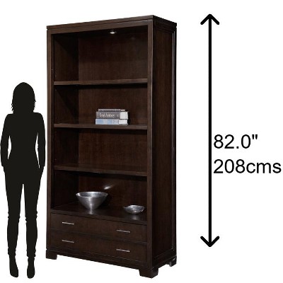 Transitional Mocha Brown Adjustable Wood Bookcase with Cubes