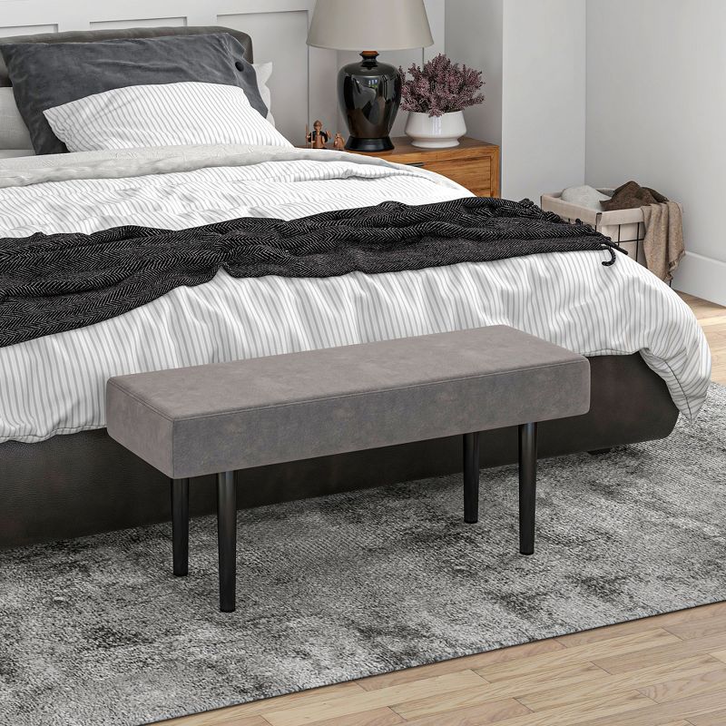 HOMCOM 39.25" End of Bed Bench, Upholstered Entryway Bench with Steel Legs, Bedroom Bench, Gray, 3 of 7