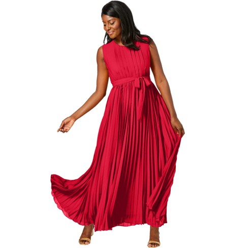 Jessica London Women's Plus Size Pleated Maxi Dress - 14 W, Red