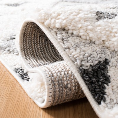 Ivory and Gray Diamond Shag Rug with Braided Tassels