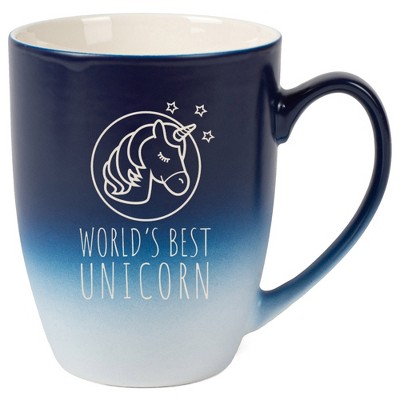 Elanze Designs World's Best Unicorn 12 Ounce Ceramic Laser-Etched Engraved Drinkware Mug, Blue and White Ombre