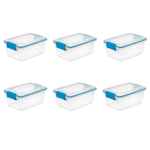 Sterilite 12 Qt Gasket Box, Stackable Storage Bin with Latching Lid and  Tight Seal, Plastic Container to Organize Basement, Clear Base and Lid,  6-Pack