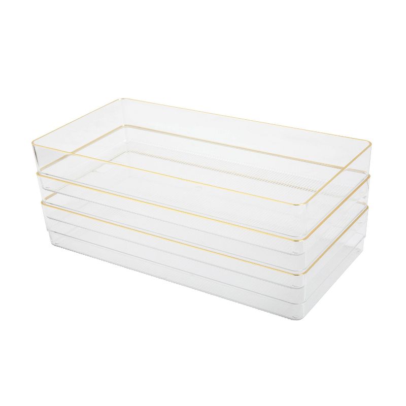 Martha Stewart 3pc 12&#34; x 6&#34; Plastic Stackable Office Desk Drawer Organizers with Gold Trim Clear, 6 of 11