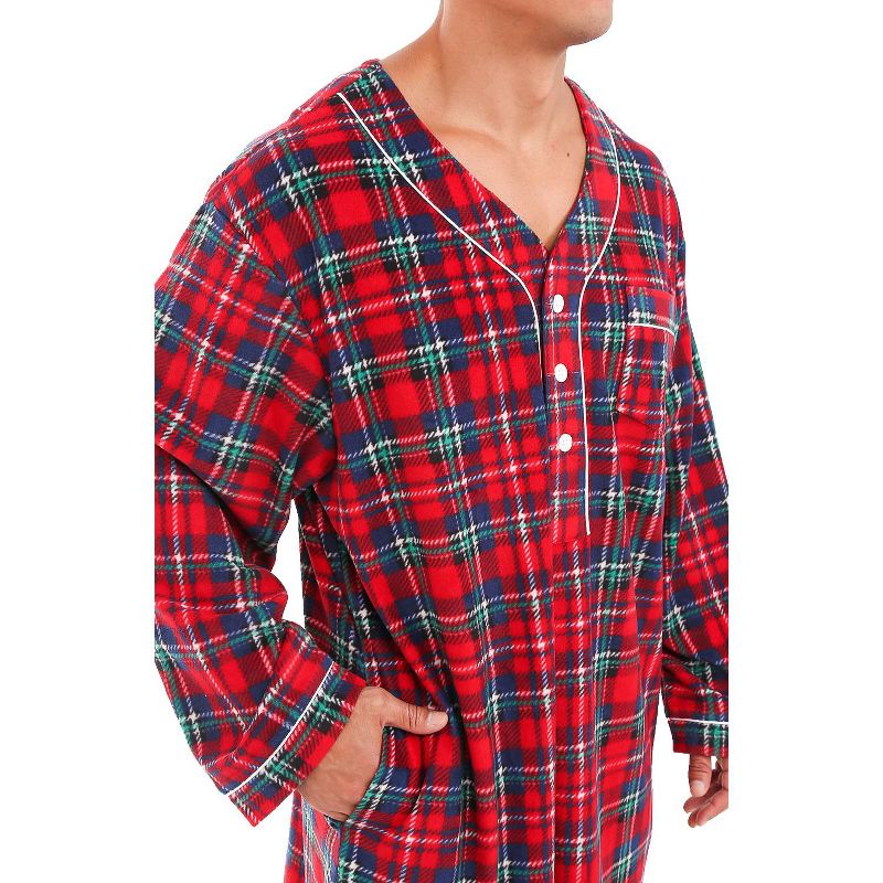 Men's Soft Plush Fleece Sleep Shirt, Warm Long Henley Night Shirt Pajamas, 3 of 6