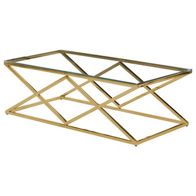 Rectangular Stainless Steel and Glass Coffee Table in Clear/Gold - Best Master Furniture