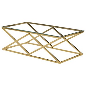 Rectangular Stainless Steel and Glass Coffee Table in Clear/Gold - Best Master Furniture - 1 of 1