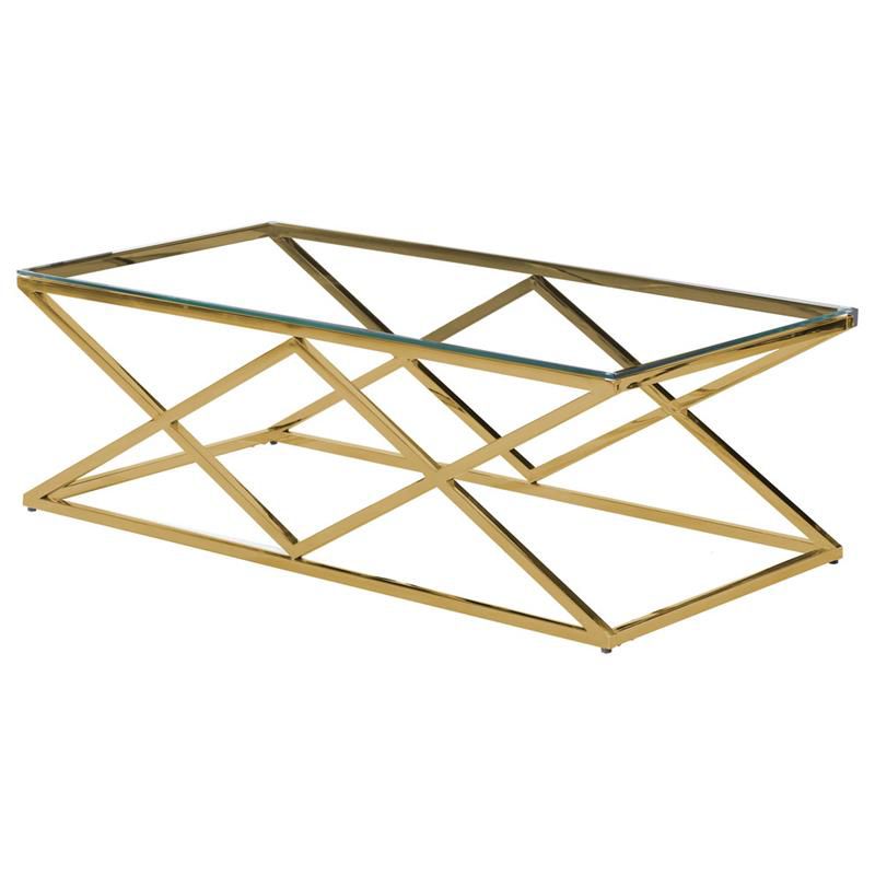 Rectangular Stainless Steel and Glass Coffee Table in Clear/Gold - Best Master Furniture, 1 of 2