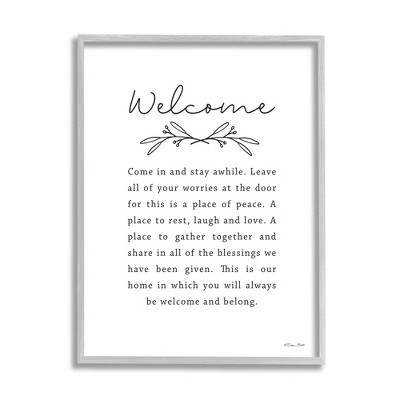 Stupell Industries Welcome Home Quote Simple White Typography Framed Giclee Art
