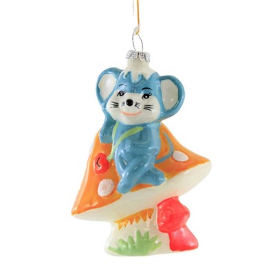 Holiday Ornament 4.25" Lazy Mouse Christmas Mushrooms Bright  -  Tree Ornaments