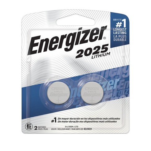 Energizer CR2025 Battery, Baterías de celda de moneda de litio de 3V 2025  (2 recuento de baterías) - El embalaje puede variar