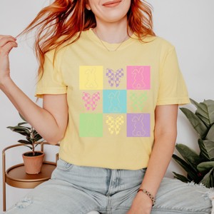 Simply Sage Market Checkered Bunny Outline Coquette Garment Dyed Tee - 1 of 4