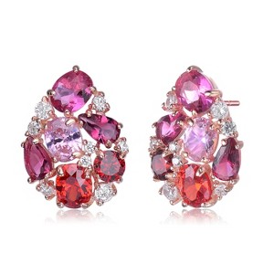 Guili Sterling Silver 18K Rose Gold Plated Ruby Red Cubic Zirconia Cluster Pear-Shaped Stud Earrings, a Radiant Symbol of Pure Elegance - 1 of 3