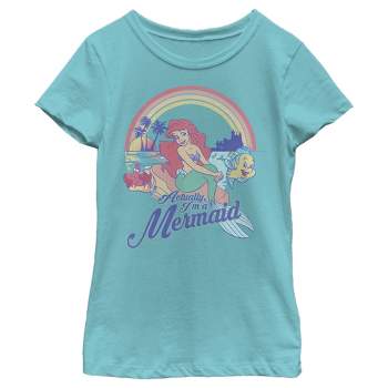 Girl's The Little Mermaid Ariel Actually I'm a Mermaid Rainbow T-Shirt