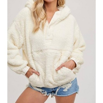Women's faux-shearling Hoodie Pullover Jacket - BluIvy
