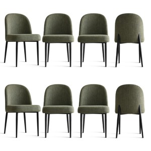 Set of 8 Modern Linen Upholstered Dining Chairs, Armless Padded Kitchen Side Chairs with Black Metal Legs for Dining Room or Kitchen - Panipeachy - 1 of 4