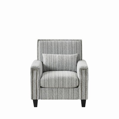 Modern Upholstered Accent Armchair, Gray Striped Fabric Accent Chair with Nailhead Trim, Comfy Occasional Chairs for Living Room, Apartment - Koiai