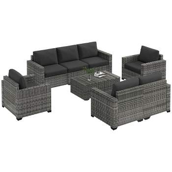 Outsunny Cushioned Patio Furniture Set, Storage Function Coffee Table