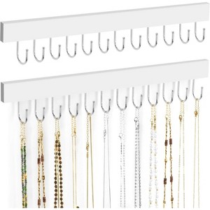 2-Pack Wooden Necklace Organizer Wall Mount with 24 Hooks, White Hanging Jewelry Display Hanger for Necklaces - 1 of 4