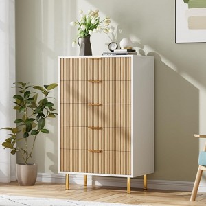 Whizmax 5 Drawer Dresser for Bedroom, Modern Wood Storage Organizer with Gold Metal Handles & Anti-Tipping Device for Hallway - 1 of 4