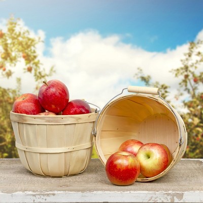 Natural Round Wooden Fruit Buckets with Handle, 4-Quart Set of 2