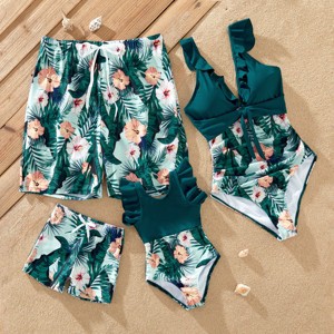 PATPAT Family Matching Swimwear Floral Print Ruffled One Piece Swim Trunks Shorts - 1 of 4