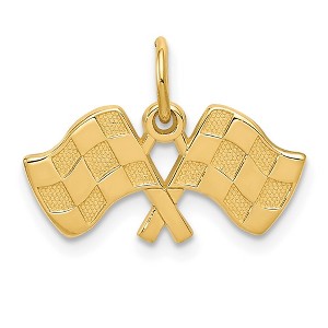 Black Bow Jewelry 14k Yellow Gold Checkered Racing Flags Charm - 1 of 4
