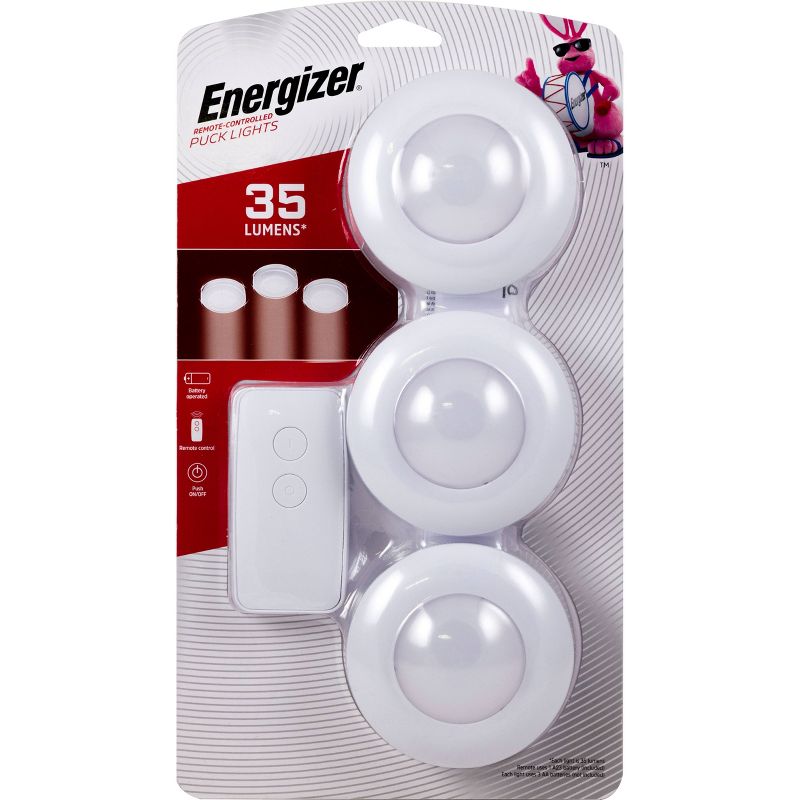 Energizer 3pk LED Puck Cabinet Lights Wireless with Remote White, 1 of 9