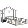 DOMETOUR Twin Size House Shape Headboard Floor Bed with Guardrails, Slats Support, Nightstand ,Gray - 3 of 4
