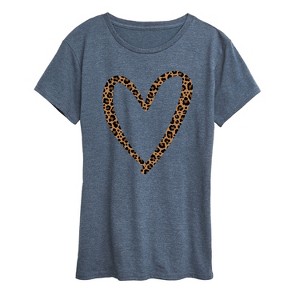 Women's - Instant Message - Leopard Print Heart Outline Short Sleeve Graphic T-Shirt - 1 of 4