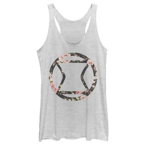 Women's Marvel Black Widow Floral Racerback Tank Top - 1 of 3