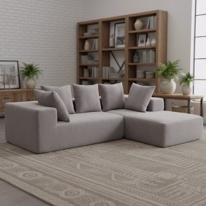 96.46''Flannelette L-Shaped Sectional Sofas with Full Foam Seats and 5 Soft Throw Pillows - 1 of 4
