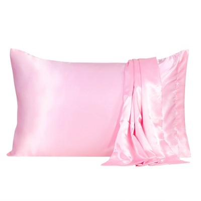 2 Pcs 20"x30" Silky Satin Envelope Pillow Cases Pink - PiccoCasa