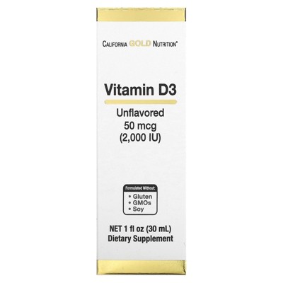 California Gold Nutrition Vitamin D3, Unflavored, 50 mcg (2,000 IU), 1 fl oz (30 ml)