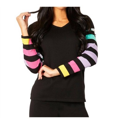 Women's Multi Stripe V-Neck Top - Angel Apparel
