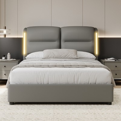 KTMBDW Queen Size Lift Up Storage Bed with Headboard, Upholstered Platform Bed Frame, Hydraulic Support, No Box Spring Needed