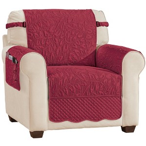 Collections Etc Quilted Textured Leaf Pattern Scalloped Edge Furniture Cover with Side Pockets - 1 of 4