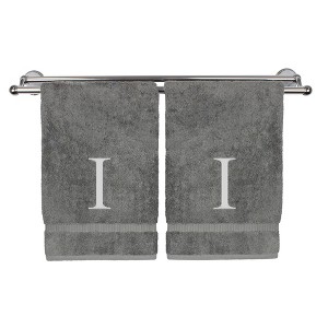 BC BARE COTTON Monogrammed Hand Towel, 100% Turkish Cotton - Set of 2 - Gray - Silver Block - 1 of 4