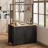 42" Kitchen Island with Storage, Multi-Functional Island Table with 2-Tier Shelves, Kitchen Counter with 5 Hooks, Black & Natural - 2 of 4