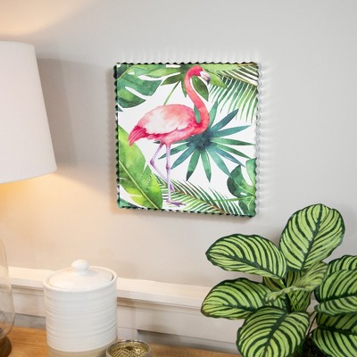 Pink Flamingo Tropical Canvas Wall Art with Metal Frame