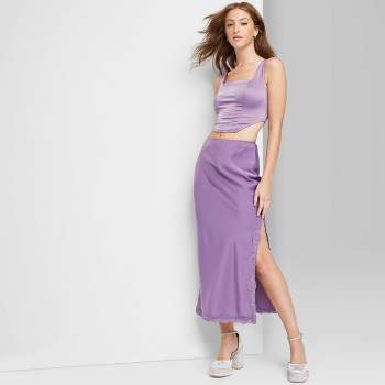 Women's Satin Lace Trim Midi Skirt - Wild Fable™