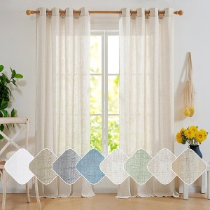 Deconovo 2 Panels Linen Look Full Blackout Curtains with 8 Grommets, Thermal Drapes - 1 of 4