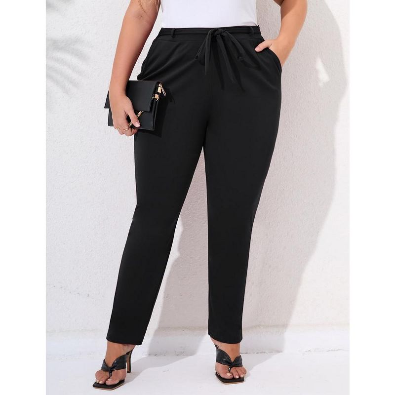 KOJOOIN Womens Plus Size Stretch Work Pants Elastic Waist Business Casual Pants with Pockets Pencil Leg Pants, 2 of 6
