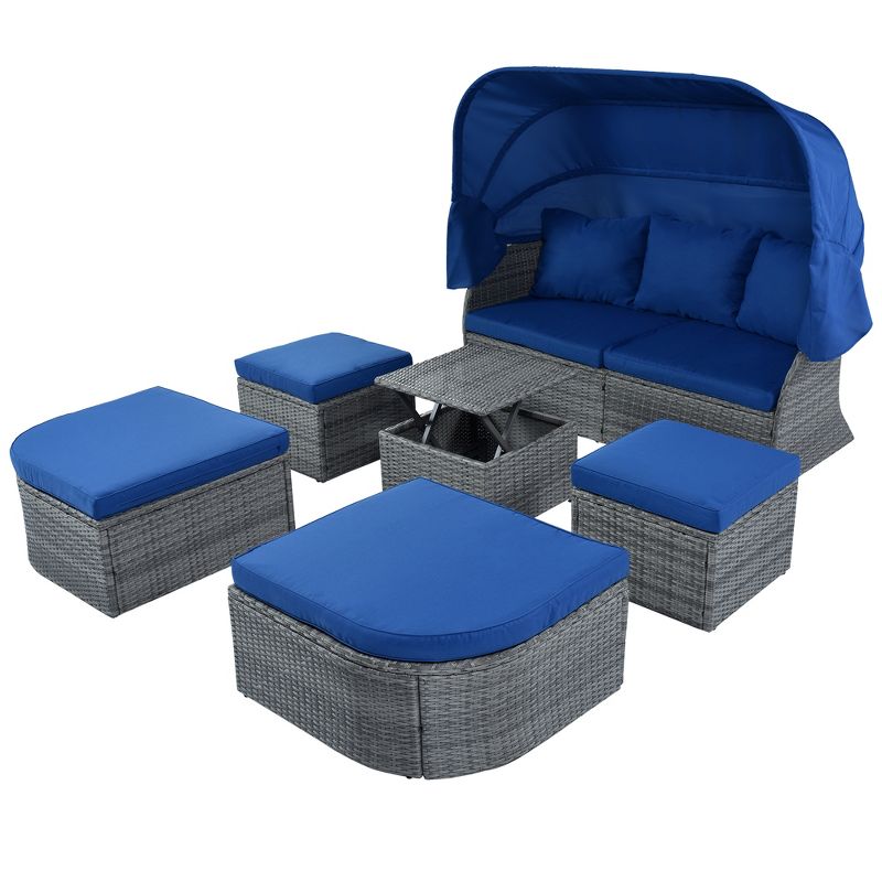 Outdoor Patio Wicker Sunbed Furniture Set with Retractable Canopy - ModernLuxe, 4 of 12