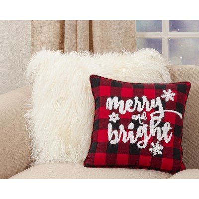 Merry & Bright Buffalo Plaid Square Throw Pillow