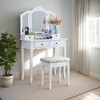 2 Pieces Make Up Table And Stool Set, Makeup Vanity Desk With 3-panel Mirror And 4 Vanity Drawers, Rectangular Thick Cushion Bench - 2 of 4