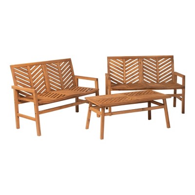 3pc Slatted Chevron Acacia Wood Patio Loveseat Set - Brown - Saracina Home: Outdoor Furniture Set, Weather-Resistant