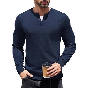 COOFANDY Mens Knit Henley T-Shirts Dress Long Sleeve Sweater Casual Collarless Quarter Button Pullover - 1 of 4