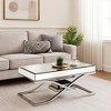 Royal Hampton 48 Inch Coffee Table, Mirrored Panels, Curved Crossed Frame, Chrome - 2 of 4