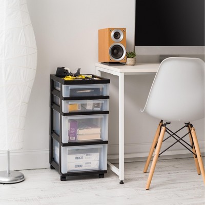 Black and Clear 4-Drawer Plastic Rolling Storage Cart